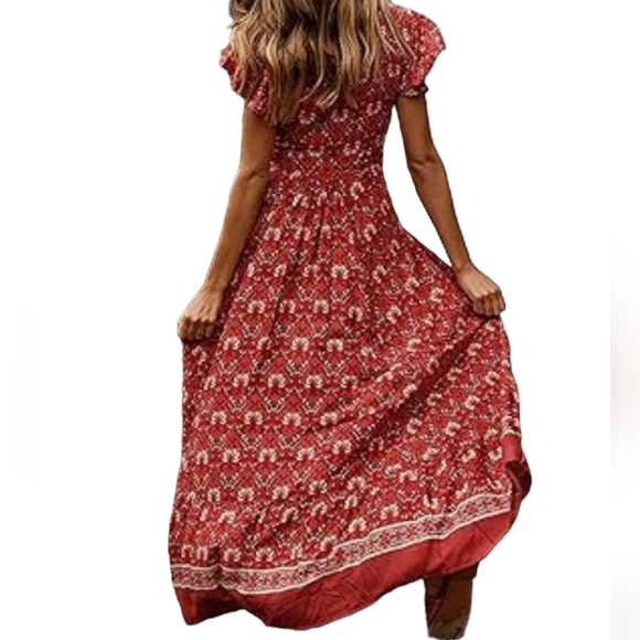 ZESICA Women's Floral Print Wrap V-neck short sleeve Maxi Dress, size L - Picture 3 of 14